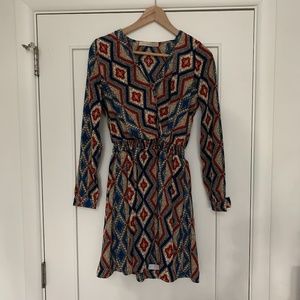 V neck smocked waist long sleeve Dress